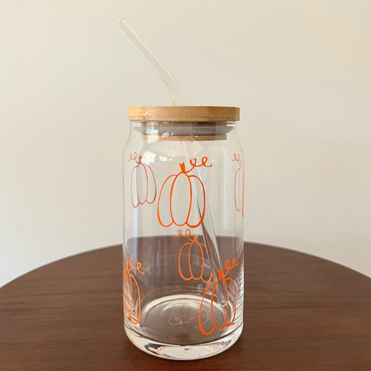 16oz Glass Cup Fall Pumpkins 